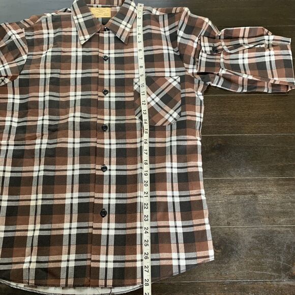 Vintage Sears Perma Prest Flannel Button Shirt Mens Medium Plaid Brown 80s - Picture 8 of 12